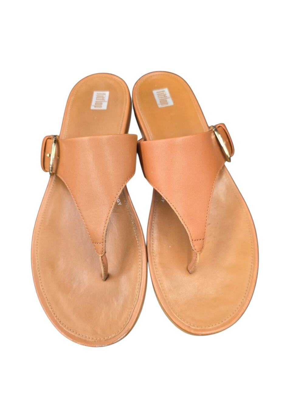 FITFLOP Gracie Toe-Post Tan Leather Slide Sandals Women's Size 11